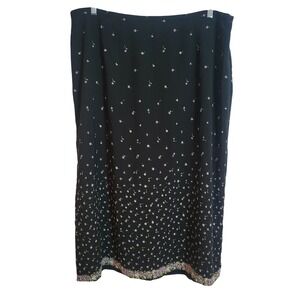 CJ Banks Floral Midi Skirt Black Purple Ditsy Border Print Size 24W Feminine